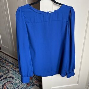 J.Crew Royal Blue Puff Sleeve Keyhole Back Blouse Size Medium